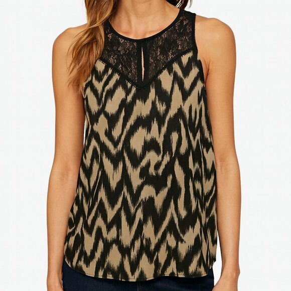 ASTR Tank Top Animal Print Black Lace Blouse Medium - Picture 1 of 9